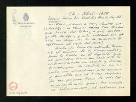 Carta de Federico García Sanchiz a Melchor Fernández Almagro en la que se muestra encantado por e...