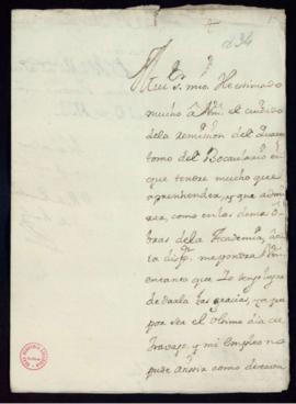 Carta de Andrés González de Barcia a Vincencio Squarzafigo en la que le agradece el envío del tom...