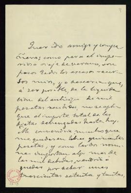 Carta de Eugenio Sellés al secretario [Emilio Cotarelo] en la que ruega que no se aplique el impo...