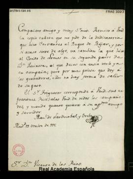 Carta de Manuel de Lardizábal y Uribe a Vicente [Gutiérrez] de los Ríos con la que remite copia d...