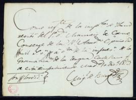 Recibo de Miguel de Burgos, regente de la Imprenta de Ibarra de 1000 reales de vellón a cuenta de...
