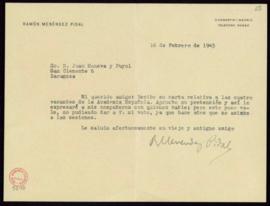 Carta de Ramón Menéndez Pidal a Juan Moneva y Puyol en la que le indica que aprueba su pretensión...