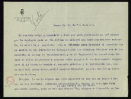 Carta de Carlos María Cortezo a Emilio Cotarelo en la que le comunica que no asistirá a la Academ...