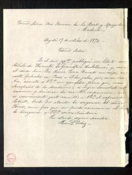 Carta de Francisco Ortiz a Fermín de la Puente Apezechea con la que remite la obra Elementos de G...