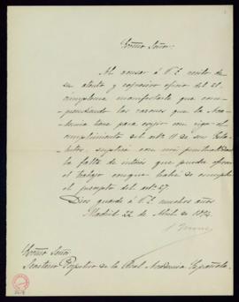 Carta de S[egismundo] Moret al secretario [Manuel Tamayo y Baus] en la que comunica que procurará...