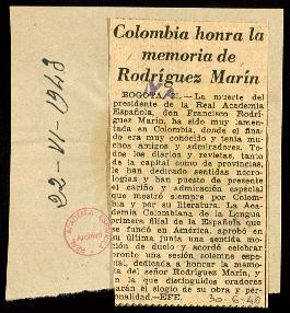 Recorte de prensa del diario Ya con la noticia Colombia honra la memoria de Rodríguez Marín