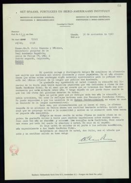 Carta de C. F. Adolf van Dam a Julio Casares con la que le envía una nueva remesa de 1155 papelet...