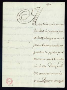 Carta de Francisco Antonio Zapata a Manuel de Villegas en la que le informa de que ha encontrado ...