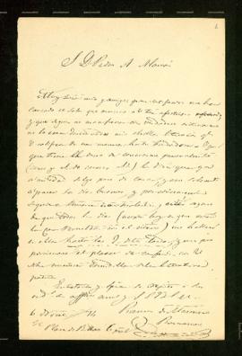 Carta de Ramón de Mesonero Romanos a Pedro [Antonio] de Alarcón en la que le indica el horario en...