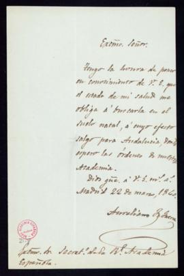 Carta de Aureliano F[ernánde]z-Guerra [y Orbe] al secretario [Manuel Bretón de los Herreros] en l...