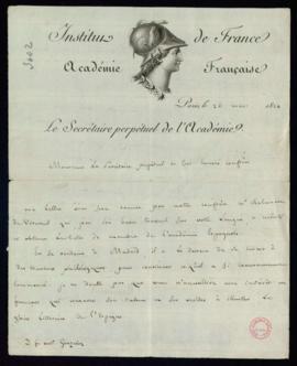 Carta de François Raynouard al secretario, Francisco Antonio González, en la que indica que no le...
