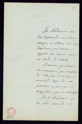 Carta de Mariano Roca de Togores al secretario [Manuel Tamayo y Baus] en la que se congratula por...