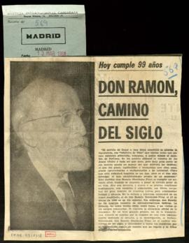 Recorte del diario Madrid con el artículo Don Ramón, camino del siglo
