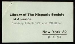 Nota con las señas de la Biblioteca de la Hispanic Society of America