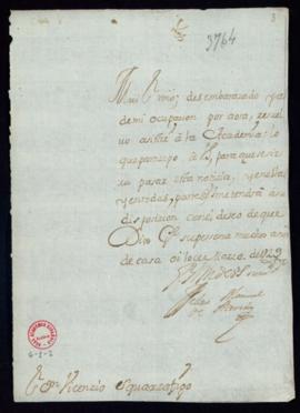 Carta de Pedro Manuel de Acevedo a Vincencio Squarzafigo de comunicación de su intención de reanu...