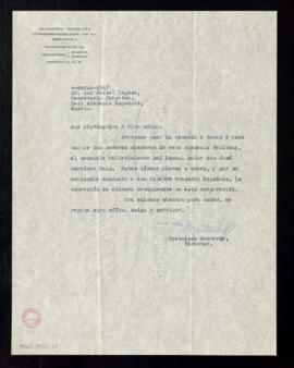 Carta de Francisco Monterde, director de la Academia Mexicana de la Lengua, a Rafael Lapesa, secr...