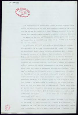 Propuesta de Leopoldo Cano, J[uan] Ant[oni]o Cavestany y Daniel de Cortázar de la candidatura de ...