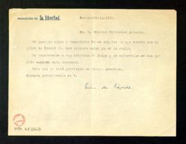 Carta de Pedro de Répide a Melchor Fernández Almagro en la que se extraña por que el libro de Isa...