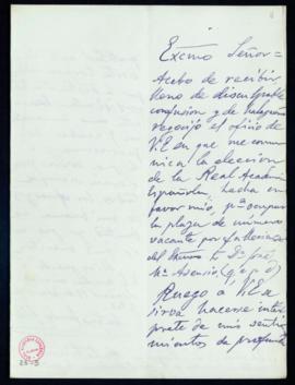 Carta de Antonio Fernández Grilo al secretario, Mariano Catalina, de agradecimiento a la Academia...