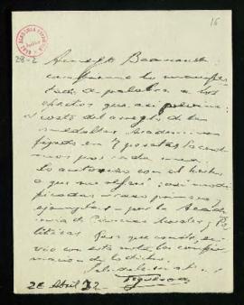 Carta de Juan de Armada y Losada, marqués de Figueroa, a Baamonde de comunicación del coste del a...
