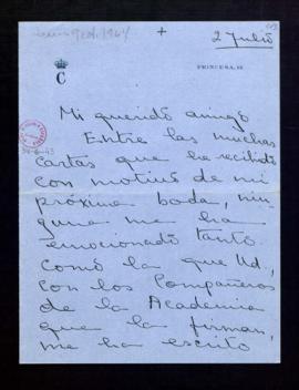 Carta de Cayetana [Fitz-James Stuart y Silva] en la que agradece el regalo y la carta recibidos c...