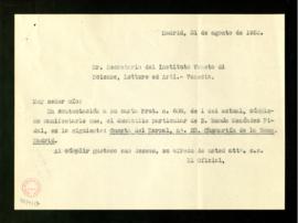 Carta al secretario del Istituto Veneto di Scienze, Lettere ed Arti con las señas de Ramón Menénd...