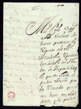 Carta de Manuel Pellicer de Velasco a Vincencio Squarzafigo en la que le pide que excuse su asist...
