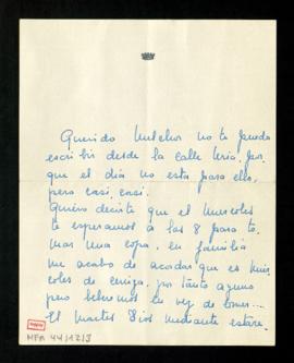 Carta de Macarena Chávarri a Melchor Fernández Almagro en la que le dice que le espera el miércol...