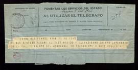 Telegrama de pésame de Ángela Ruiz Robles por el fallecimiento del director Miguel Asín