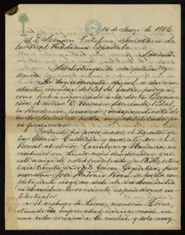 Carta de Ricardo Palma a Mariano Catalina en la que le manifiesta que no puede contestar a su cir...