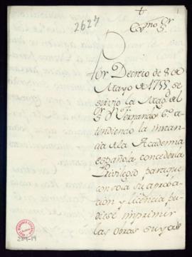 Minuta de la carta [de Francisco Antonio Angulo] al marqués de Grimaldi en la que le pide que sol...