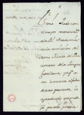 Carta del marqués de Scotti a Vincencio Squarzafigo de agradecimiento por el envío del tomo quint...