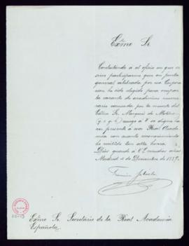 Carta de Francisco Silvela al secretario [Manuel Tamayo y Baus] de agradecimiento a la Academia p...