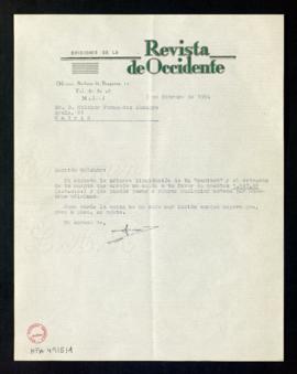 Carta de (ileg.) a Melchor Fernández Almagro con la que le adjunta la primera liquidación de su G...
