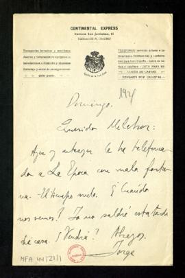 Carta de Jorge Guillén a Melchor Fernández Almagro en la que le dice que ha telefoneado a La Époc...