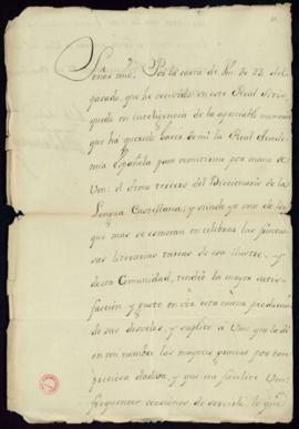 Carta del marqués de Castelar a Vincencio Squarzafigo de agradecimiento por el envío del tercer t...
