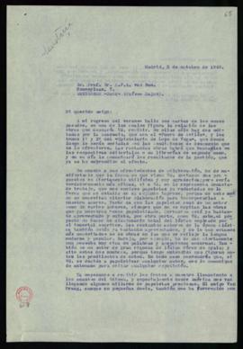Minuta de la carta de Julio Casares a C. F. Adolf van Dam en la que le dice que ya se han realiza...