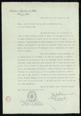 Carta de Carlos Ibarguren, presidente de la Academia Argentina de Letras, a José María Pemán, dir...