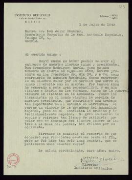 Carta de Walter Starkie, director del Instituto Británico, a Julio Casares en la que ensalza la f...
