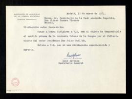 Carta de Luis Alfonso, secretario general de la Asociación de Academias de la Lengua Española, al...