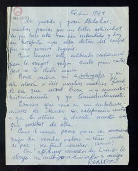 Carta de Ramón Gómez de la Serna a Melchor Fernández Almagro en la que le felicita por sus bellos...