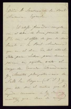 Carta de Nicomedes Pastor Díaz al secretario [Manuel Bretón de los Herreros] en la que excusa su ...