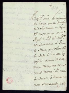Carta del marqués de Belzunce a Vincencio Squarzafigo de agradecimiento por el envío del tomo qui...