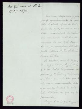 Carta de Antonio Arnao a Antonio María Segovia de acuse de recibo de la comunicación de su nombra...