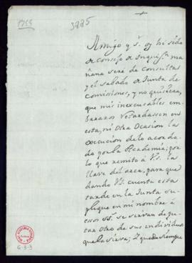 Carta de Juan Curiel a Francisco Antonio de Angulo con la que le remite la llave de la caja de ar...