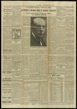 Páginas 3 y 4 del diario La Voz de 16 de diciembre de 1929, con la noticia del fallecimiento de E...