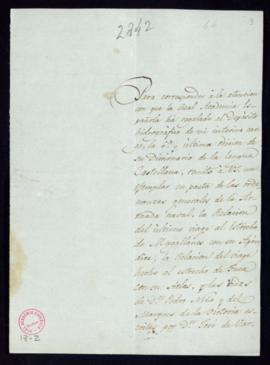 Carta de Martín Fern[ánde]z de Navarrete a Francisco Antonio González con la que remite una serie...