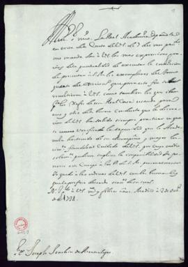 Minuta de la carta [de Vincencio Squarzafigo] a José de Montealegre en que le traslada el agradec...