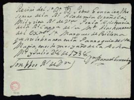 Recibo de Manuel González de 1100 reales de vellón por la asistencia de la Real Capilla de S. M. ...