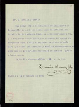 Carta de Bernardo Alemany Selfa al secretario, Emilio Cotarelo, en la que le pide que le envíe oc...
